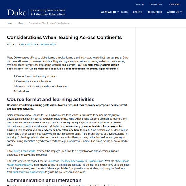 Considerations When Teaching Across Continents - Duke Learning Innovation
