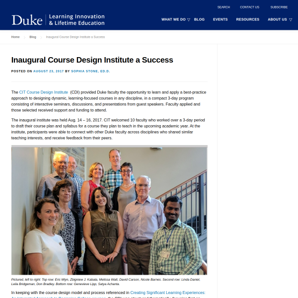 Inaugural Course Design Institute a Success - Duke Learning Innovation