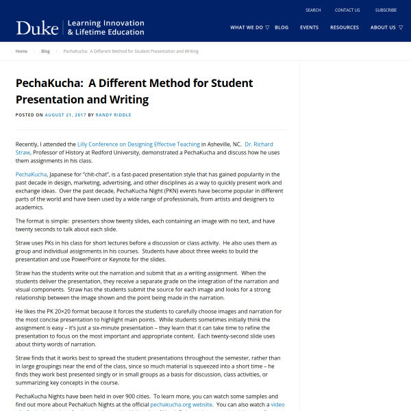 PechaKucha: A Different Method for Student Presentation and Writing - Duke Learning Innovation
