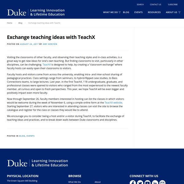 Exchange teaching ideas with TeachX - Duke Learning Innovation