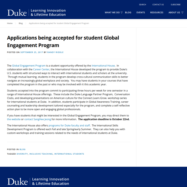 Applications being accepted for student Global Engagement Program - Duke Learning Innovation