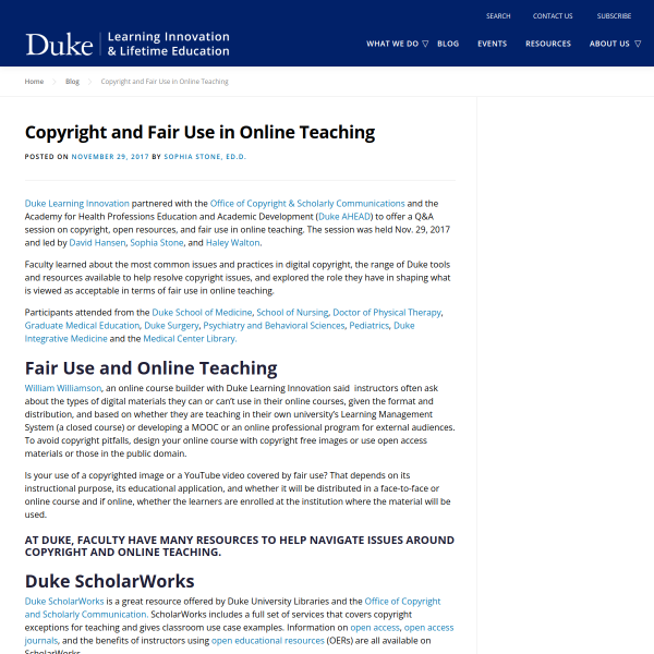 Copyright and Fair Use in Online Teaching - Duke Learning Innovation