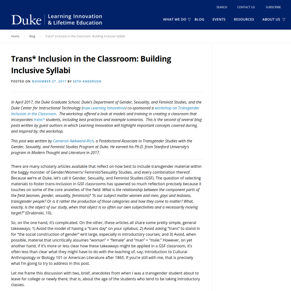 Trans* Inclusion in the Classroom: Building Inclusive Syllabi - Duke Learning Innovation