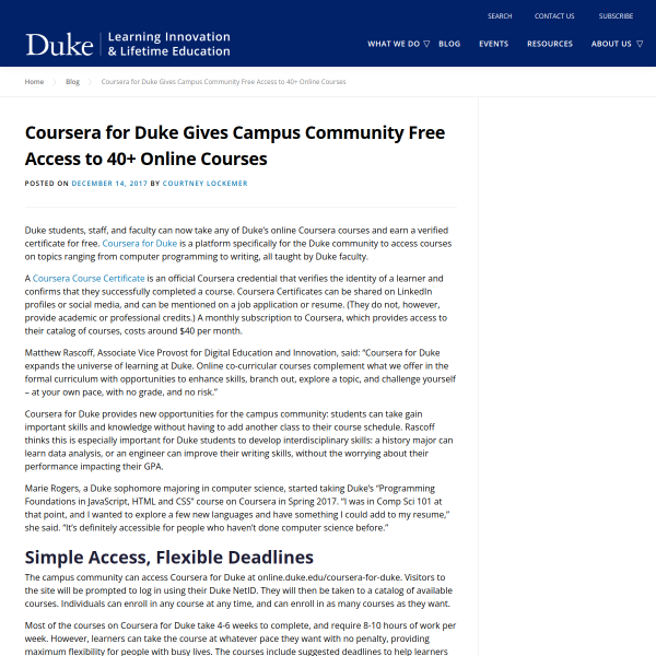 Coursera for Duke Gives Campus Community Free Access to 40+ Online Courses - Duke Learning Innovation
