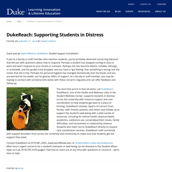 DukeReach: Supporting Students in Distress - Duke Learning Innovation
