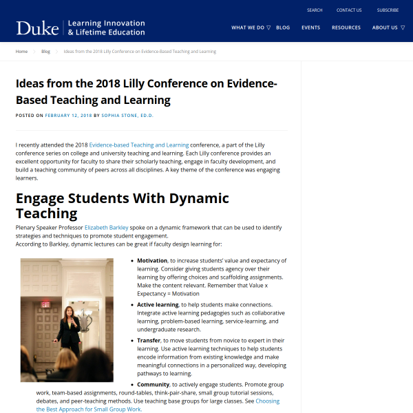 Ideas from the 2018 Lilly Conference on Evidence-Based Teaching and Learning - Duke Learning Innovation