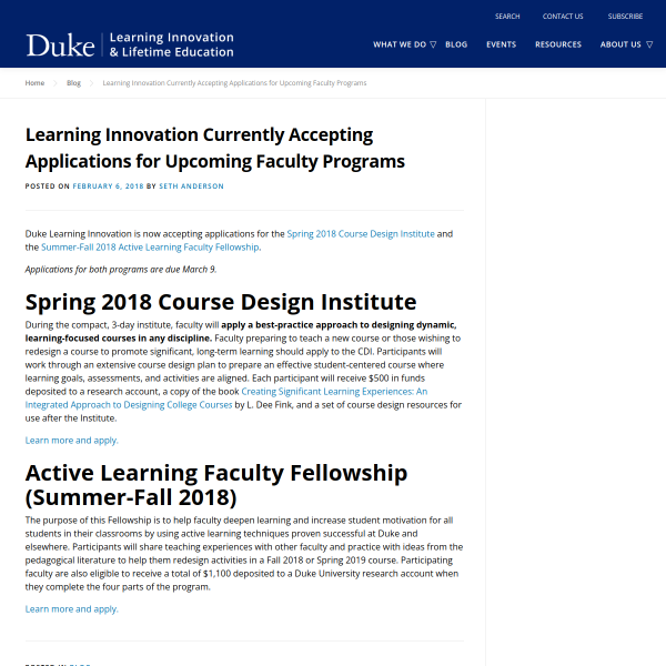 Learning Innovation Currently Accepting Applications for Upcoming Faculty Programs - Duke Learning Innovation