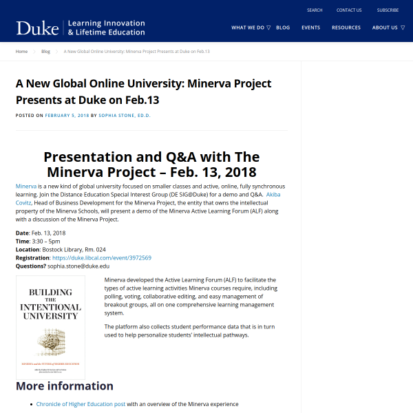 A New Global Online University: Minerva Project Presents at Duke on Feb.13 - Duke Learning Innovation