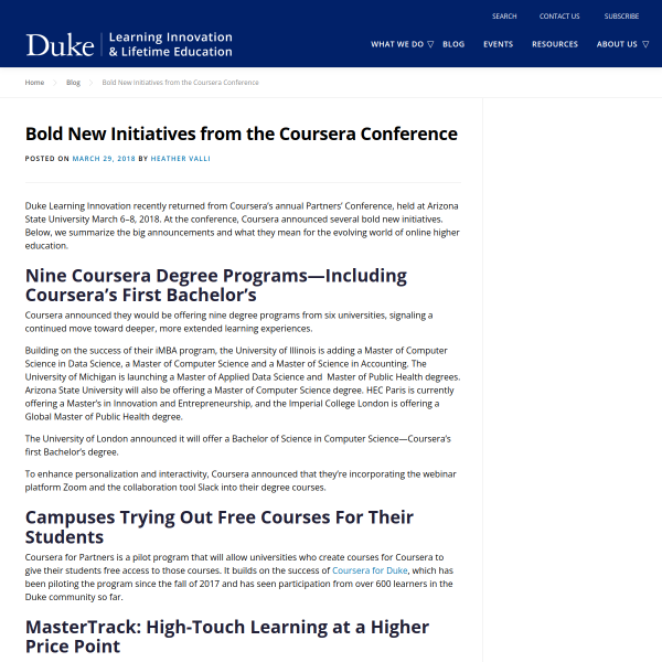 Bold New Initiatives from the Coursera Conference - Duke Learning Innovation