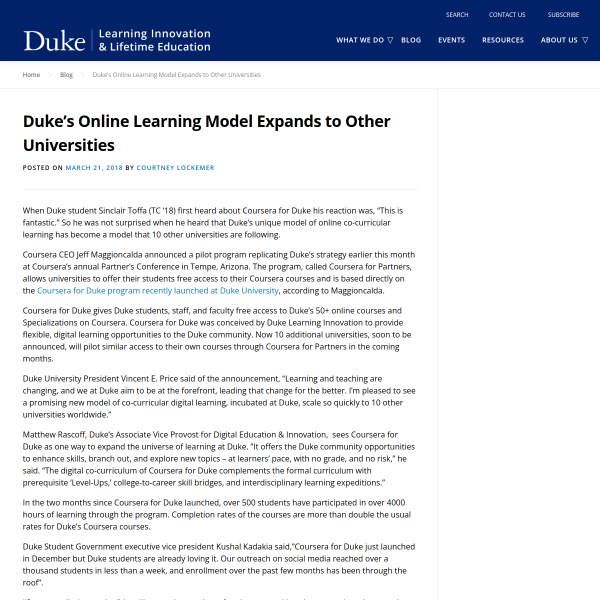 Duke’s Online Learning Model Expands to Other Universities - Duke Learning Innovation