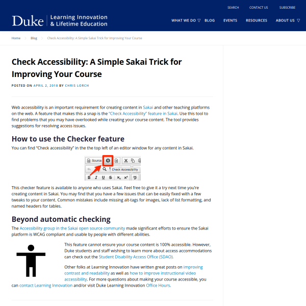 Check Accessibility: A Simple Sakai Trick for Improving Your Course - Duke Learning Innovation
