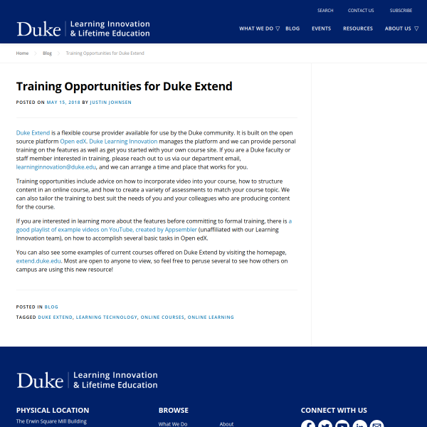 Training Opportunities for Duke Extend - Duke Learning Innovation
