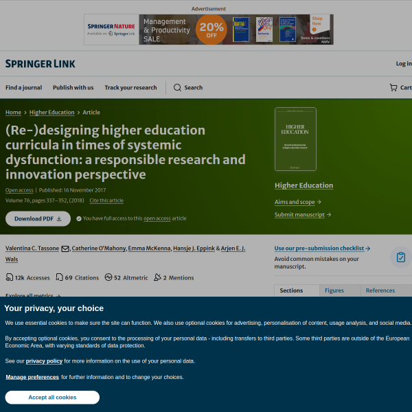 (Re-)designing higher education curricula in times of systemic dysfunction: a responsible research and innovation perspective