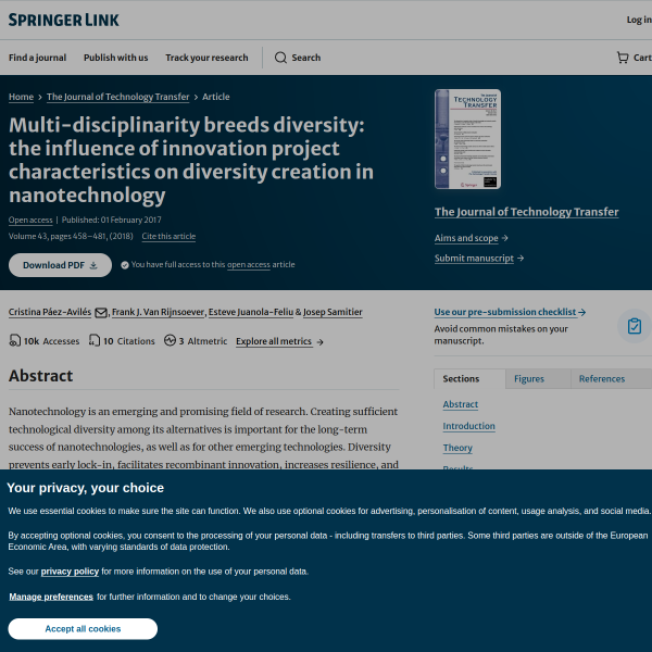 Multi-disciplinarity breeds diversity: the influence of innovation project characteristics on diversity creation in nanotechnology