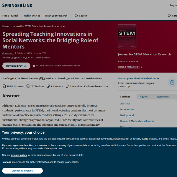 Spreading Teaching Innovations in Social Networks: the Bridging Role of Mentors