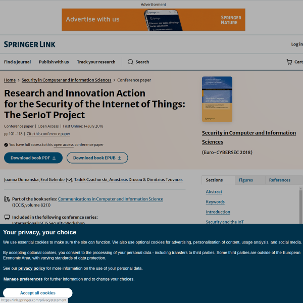 Research and Innovation Action for the Security of the Internet of Things: The SerIoT Project