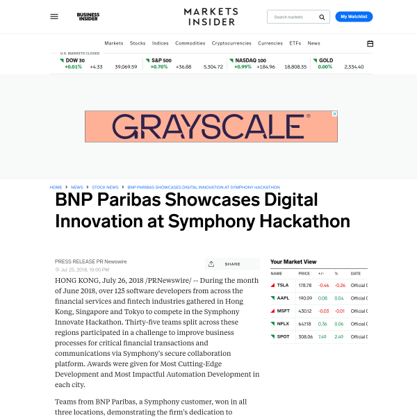 BNP Paribas Showcases Digital Innovation at Symphony Hackathon - Markets Insider