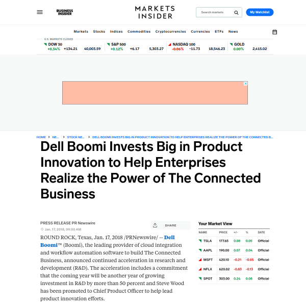 Dell Boomi Invests Big in Product Innovation to Help Enterprises Realize the Power of The Connected Business - Markets Insider