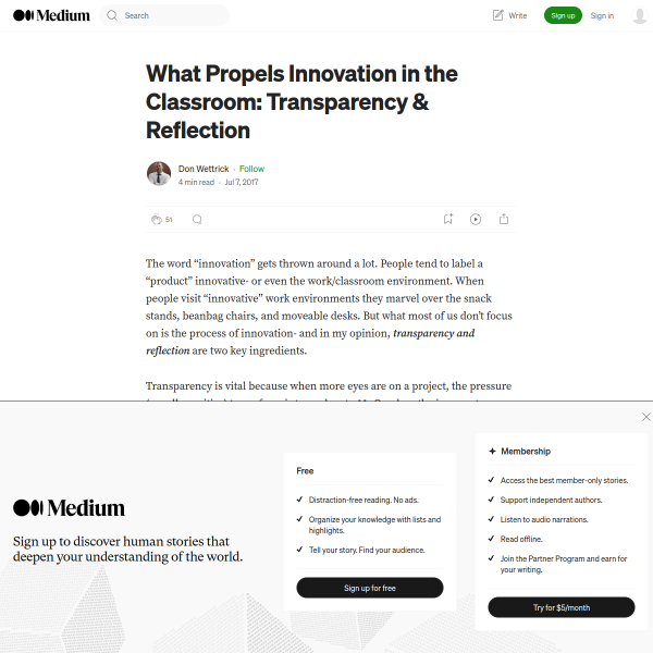 What Propels Innovation in the Classroom: Transparency & Reflection