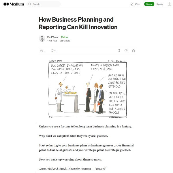 How Business Planning and Reporting Can Kill Innovation