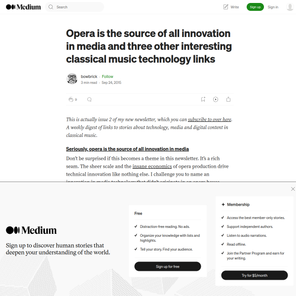 Opera is the source of all innovation in media and three other interesting classical music…