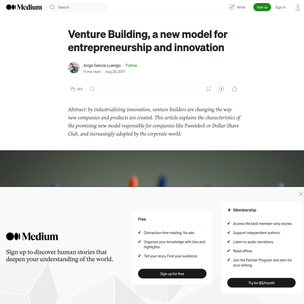 Venture Building, a new model for entrepreneurship and innovation