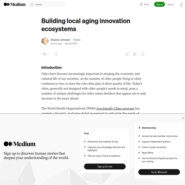 Building local aging innovation ecosystems – Stephen Johnston – Medium