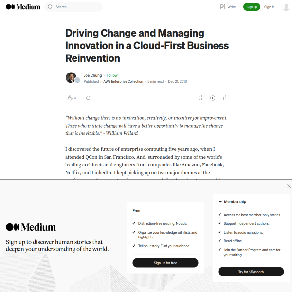 Driving Change and Managing Innovation in a Cloud-First Business Reinvention