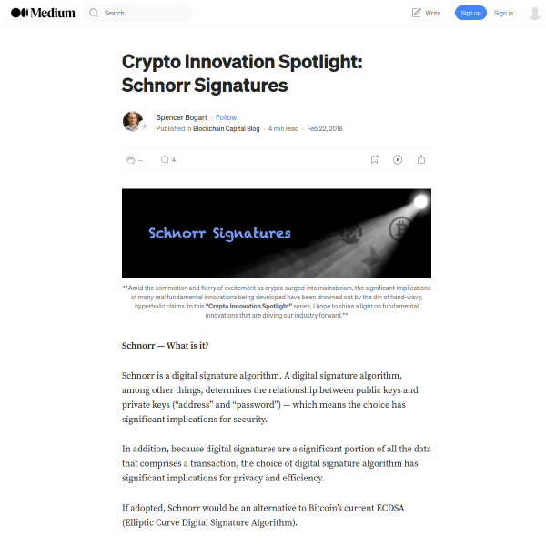 Crypto Innovation Spotlight: Schnorr Signatures – Blockchain Capital – Medium