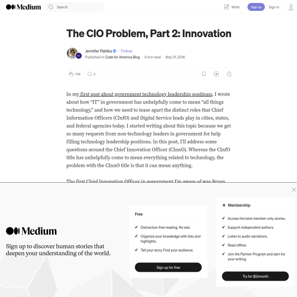 The CIO Problem, Part 2: Innovation – Code for America Blog – Medium