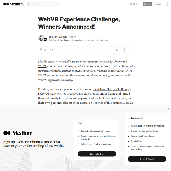 WebVR Experience Challenge, Winners Announced! – Mozilla Open Innovation – Medium