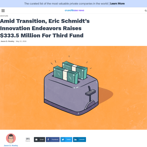Amid Transition, Eric Schmidt's Innovation Endeavors Raises $333.5 Million For Third Fund