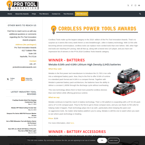 PTIA 2018 Cordless Tools Awards | Pro Tool Innovation Awards