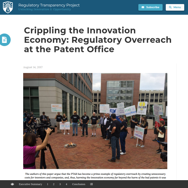 Crippling the Innovation Economy: Regulatory Overreach at the Patent Office - Regulatory Transparency Project