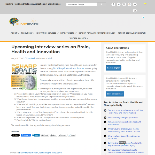 Upcoming interview series on Brain, Health and Innovation