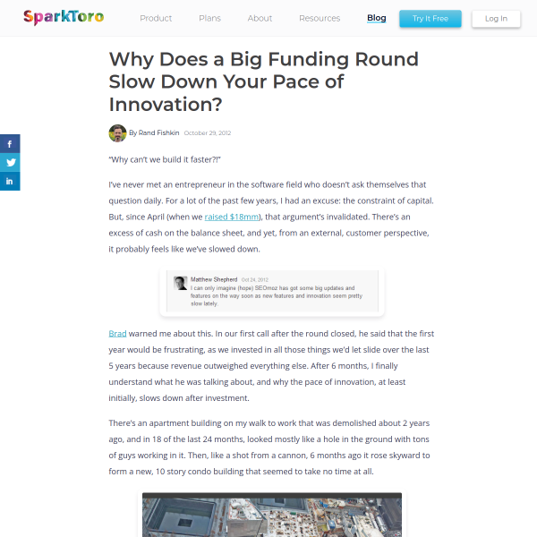 Why Does a Big Funding Round Slow Down Your Pace of Innovation? - SparkToro