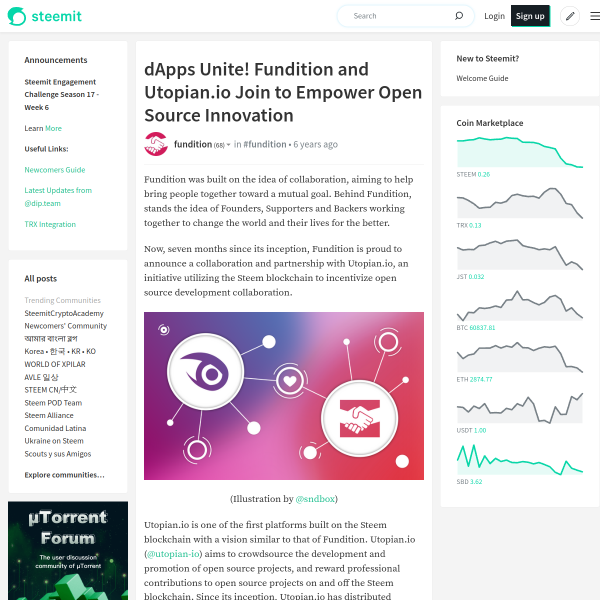 dApps Unite! Fundition and Utopian.io Join to Empower Open Source Innovation — Steemit