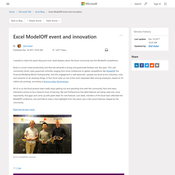 Excel ModelOff event and innovation