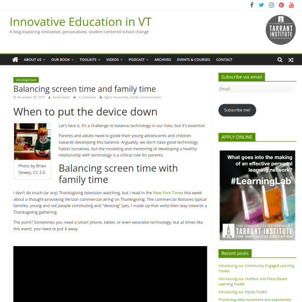 Balancing screen time and family time - Innovation: Education