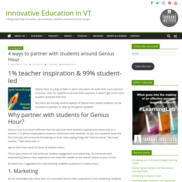 4 ways to partner with students around Genius Hour - Innovation: Education