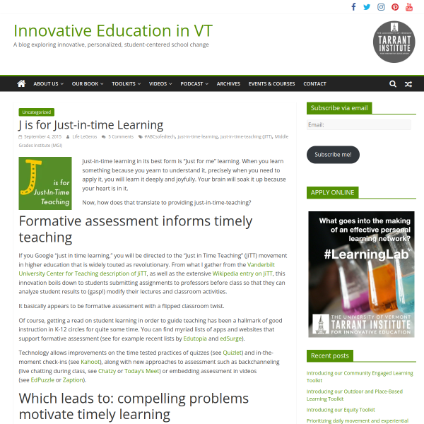 J is for Just-in-time Learning - Innovation: Education
