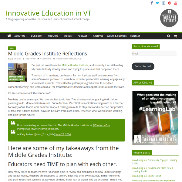 Middle Grades Institute Reflections - Innovation: Education