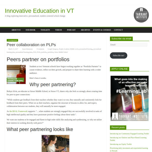 Peer collaboration on PLPs - Innovation: Education