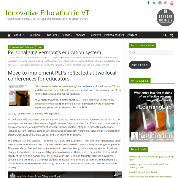 Personalizing Vermont's education system - Innovation: Education