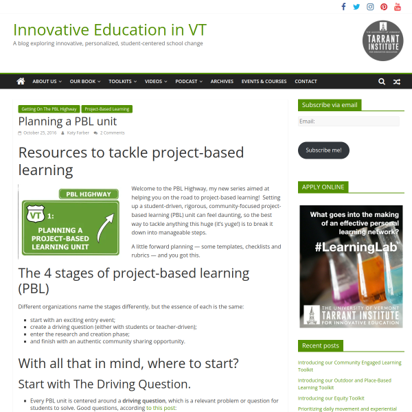 Planning a PBL unit - Innovation: Education