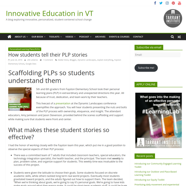 How students tell their PLP stories - Innovation: Education