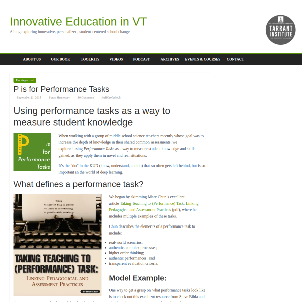 P is for Performance Tasks - Innovation: Education