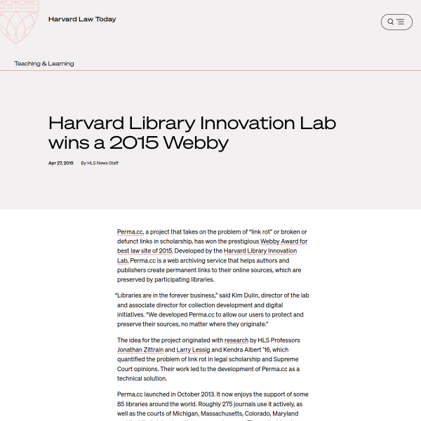 Harvard Library Innovation Lab wins a 2015 Webby - Harvard Law Today