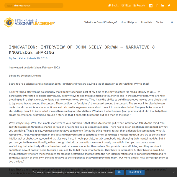 Innovation: Interview of John Seely Brown – Narrative & Knowledge...