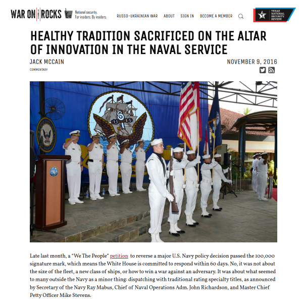 Healthy Tradition Sacrificed on the Altar of Innovation in the Naval Service